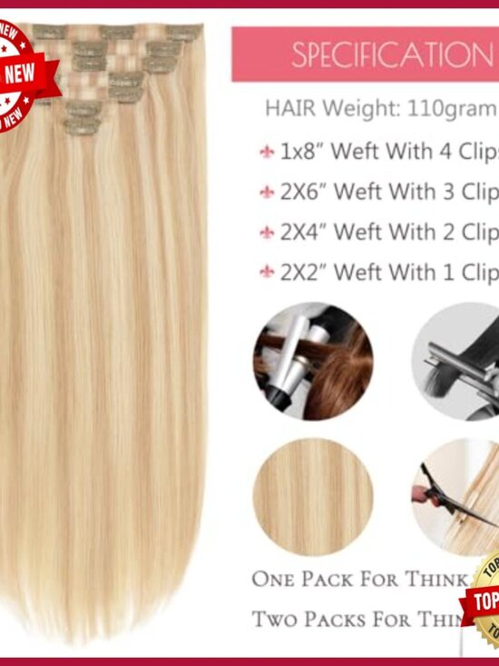 Seamless Clip-In Human Hair Extensions 14 Inch 7 Pieces 110g main image 6
